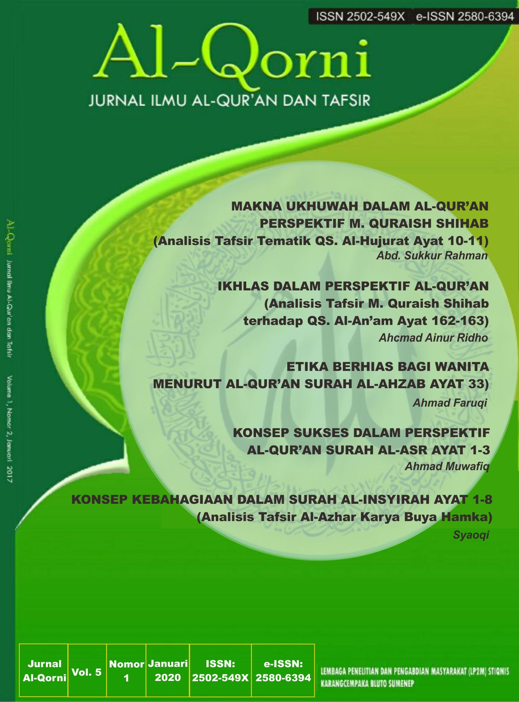 					View Vol. 5 No. 1 (2020): Jurnal Ilmu Al-Qur'an dan Tafsir
				