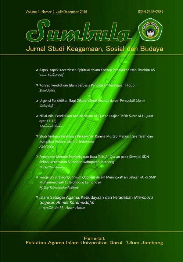 Sumbula: Jurnal Studi Kegamaan, Sosial dan Budaya  Volume 1, Nomor 2, Juli-Desember 2016